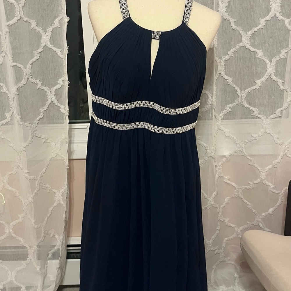Elegant Navy Blue Halter Dress